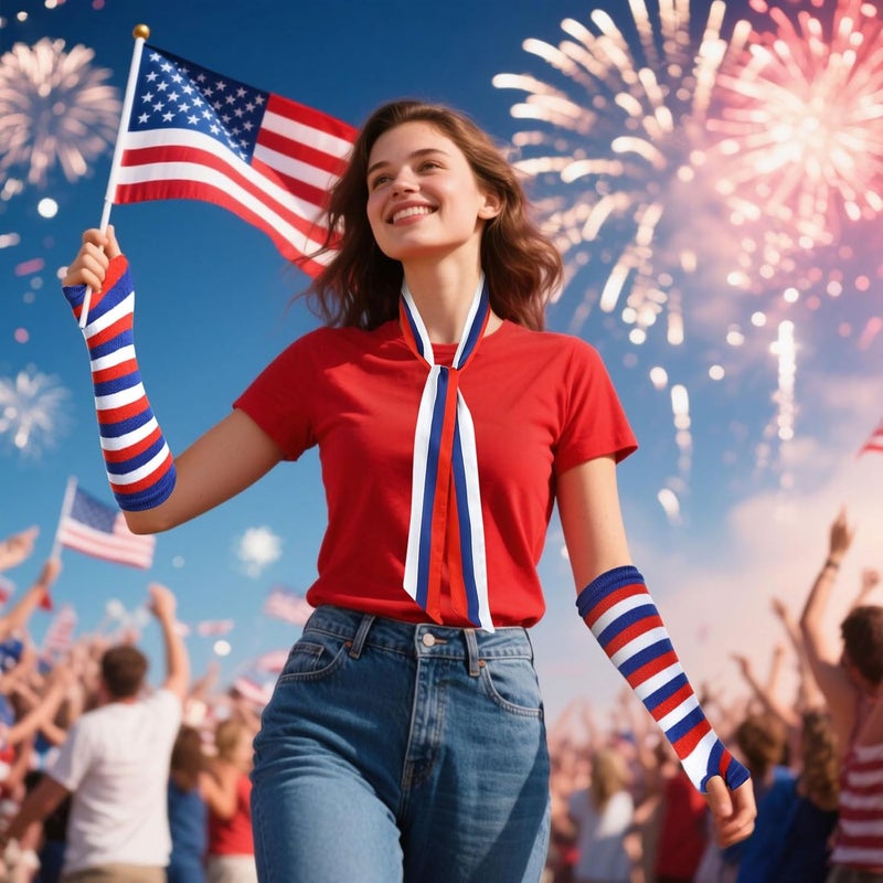 GERINLY Holiday Arm Warmers with Matching Neck Scarf, Festival Arm Sleeve Golves Skinny Scarf - Image 3